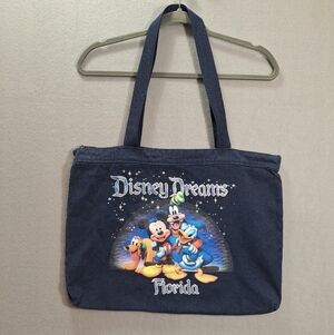 Disney Dreams Park Florida Navy Canvas Zip Tote Bag 19×14 Inch Mickey & Friends